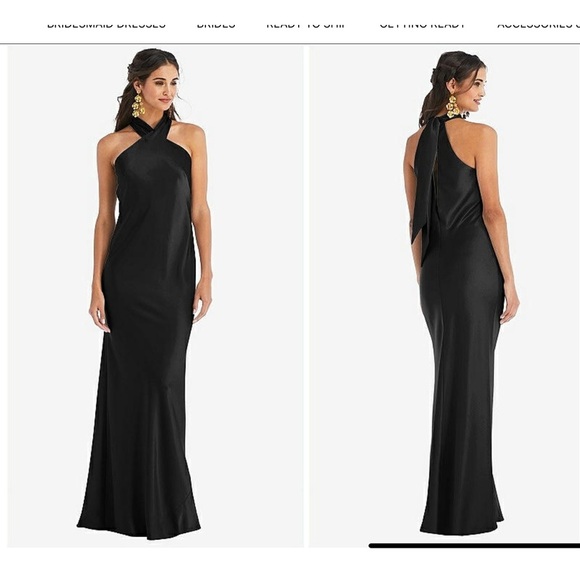 Lovely Imogen Draped Twist Halter Tie Back Trumpet Gown Black XL - Picture 1 of 10